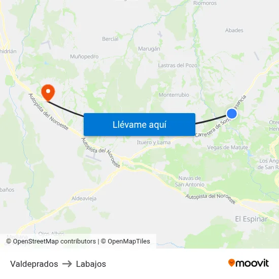 Valdeprados to Labajos map