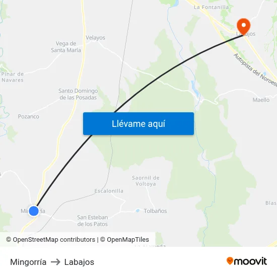 Mingorría to Labajos map