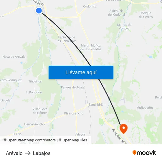 Arévalo to Labajos map