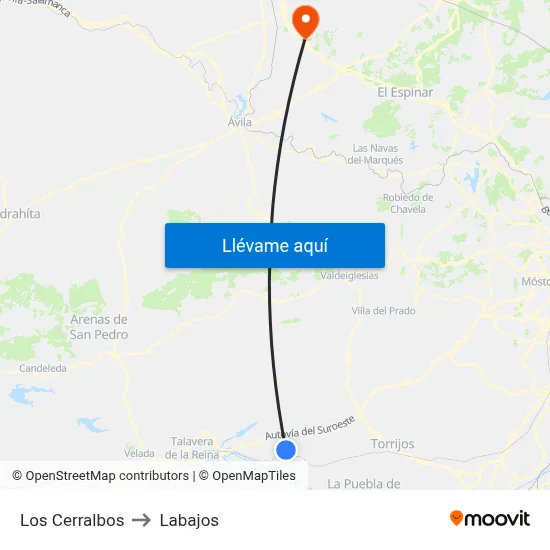 Los Cerralbos to Labajos map