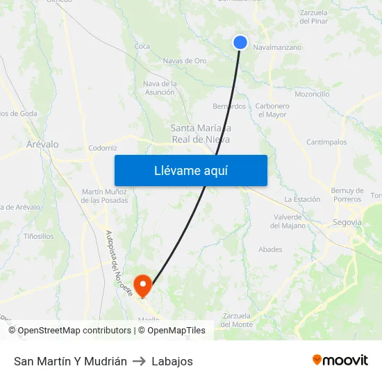 San Martín Y Mudrián to Labajos map