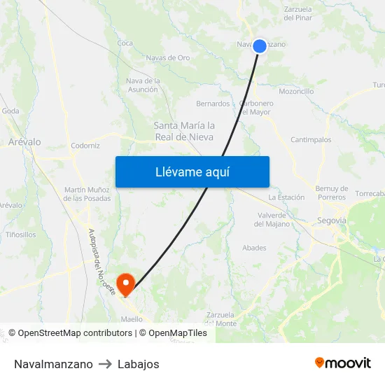 Navalmanzano to Labajos map