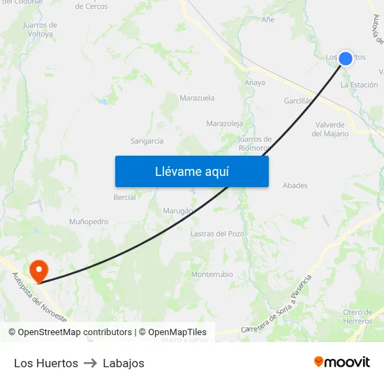 Los Huertos to Labajos map