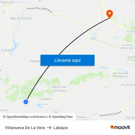 Villanueva De La Vera to Labajos map
