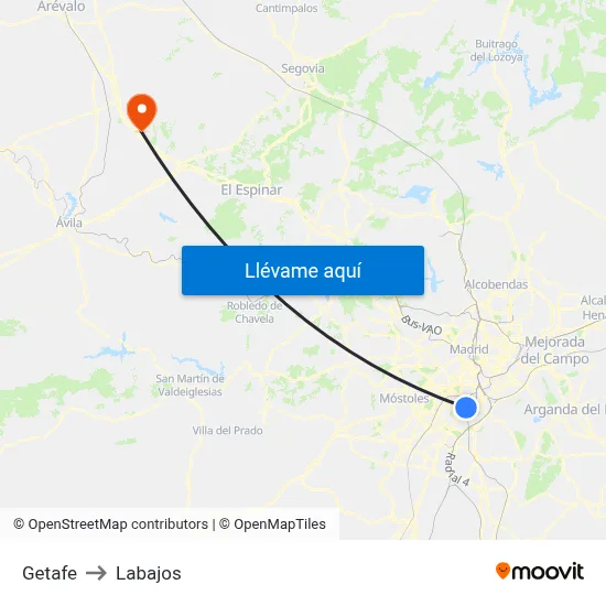 Getafe to Labajos map