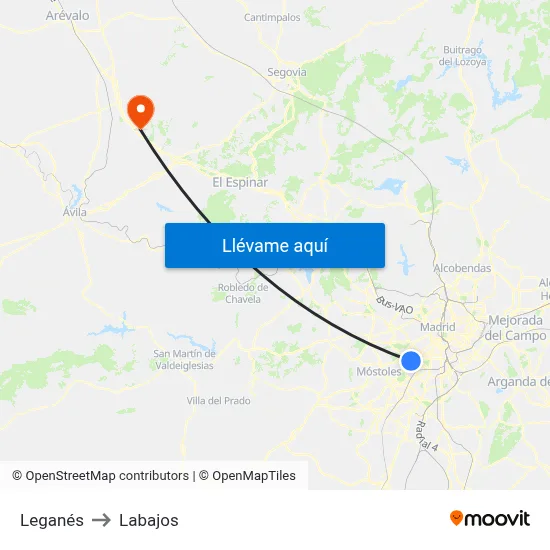 Leganés to Labajos map