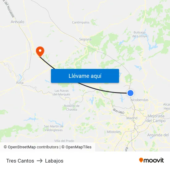 Tres Cantos to Labajos map