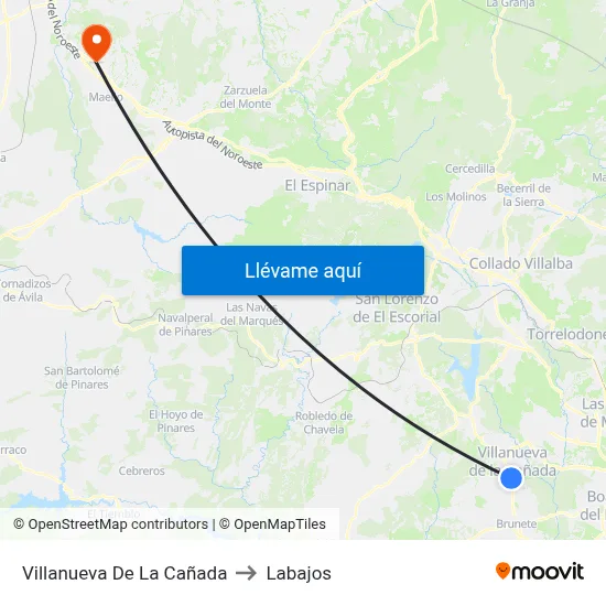 Villanueva De La Cañada to Labajos map
