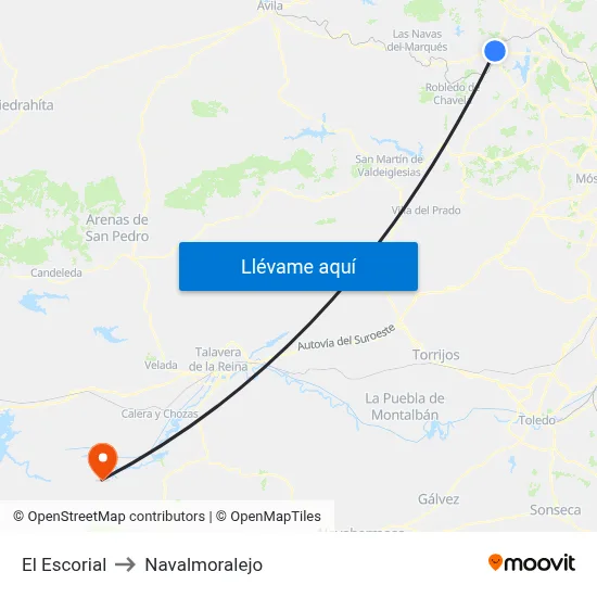 El Escorial to Navalmoralejo map