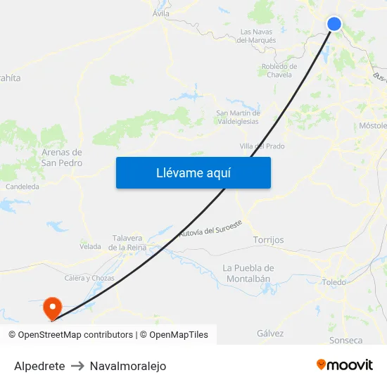 Alpedrete to Navalmoralejo map