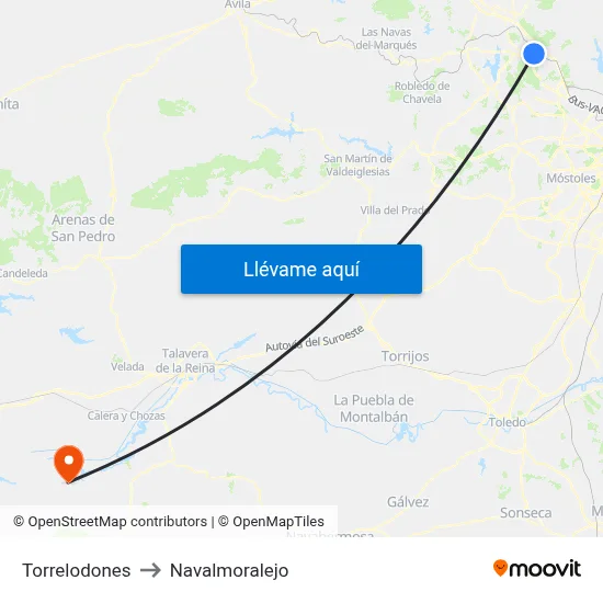 Torrelodones to Navalmoralejo map