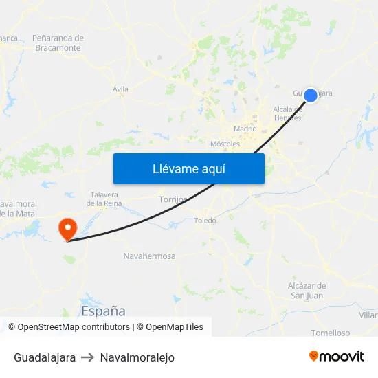 Guadalajara to Navalmoralejo map