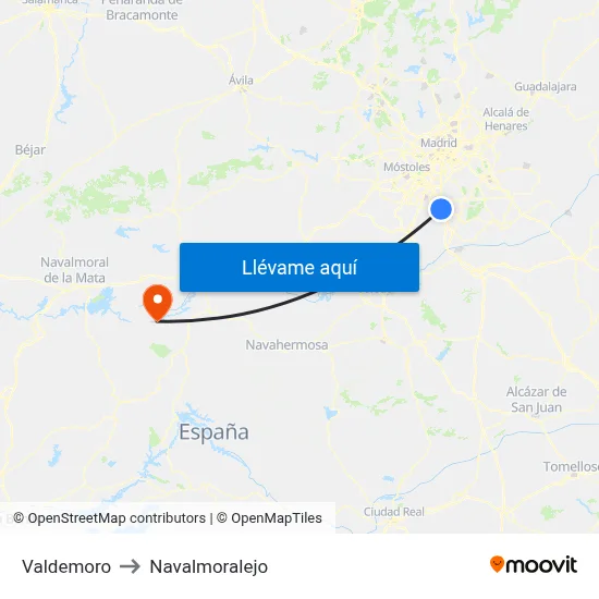 Valdemoro to Navalmoralejo map