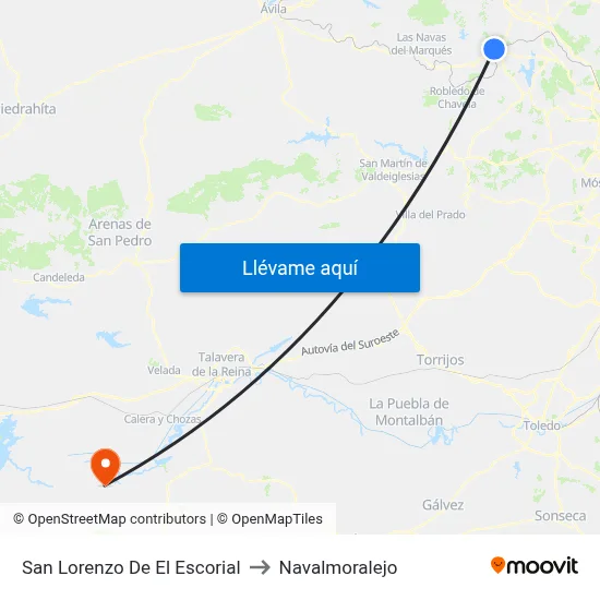 San Lorenzo De El Escorial to Navalmoralejo map