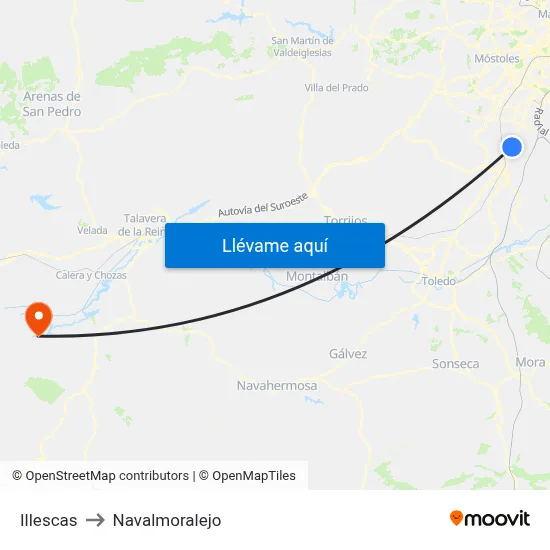Illescas to Navalmoralejo map