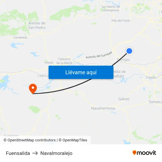 Fuensalida to Navalmoralejo map