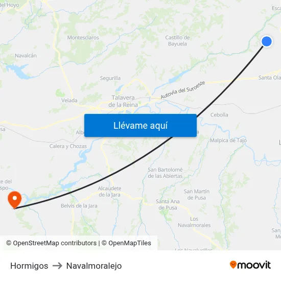 Hormigos to Navalmoralejo map