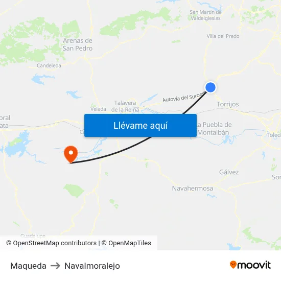 Maqueda to Navalmoralejo map