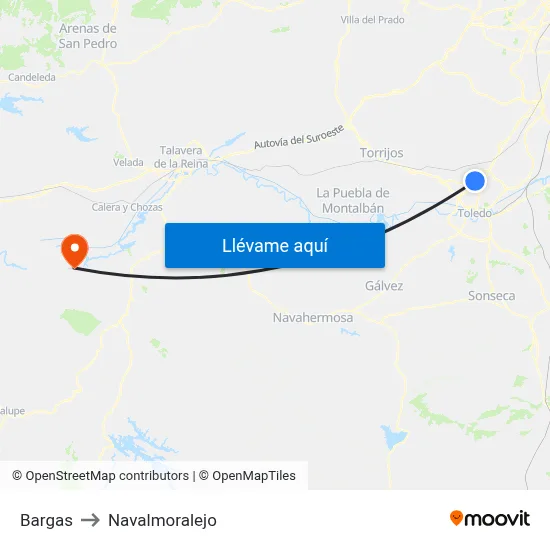 Bargas to Navalmoralejo map