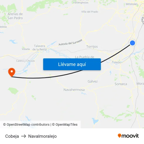 Cobeja to Navalmoralejo map