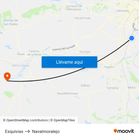 Esquivias to Navalmoralejo map