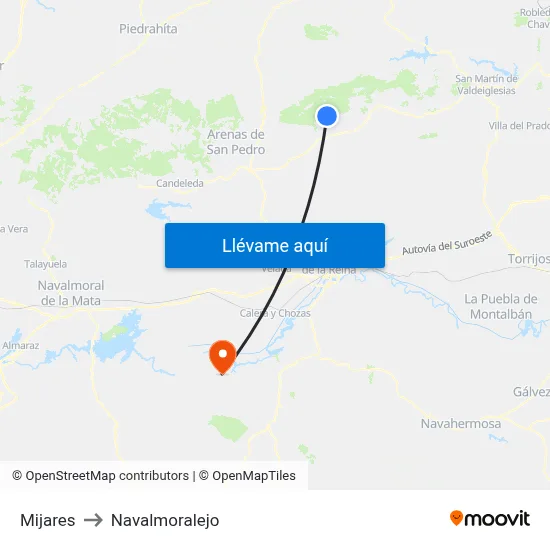 Mijares to Navalmoralejo map