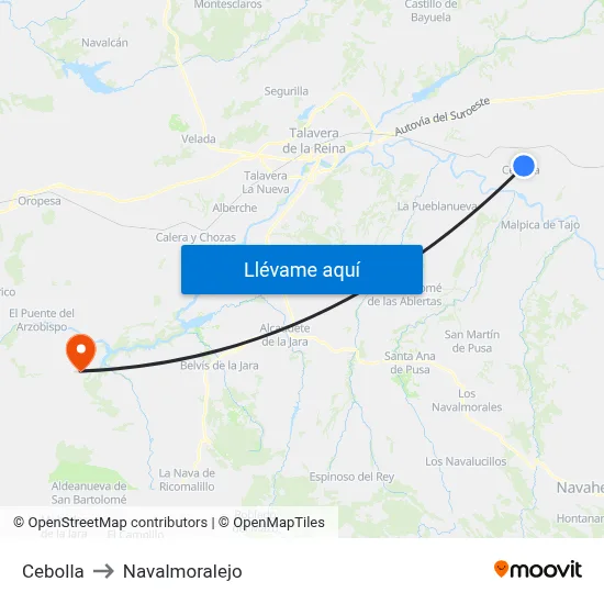 Cebolla to Navalmoralejo map