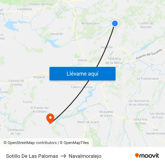 Sotillo De Las Palomas to Navalmoralejo map