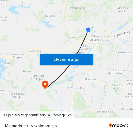 Mejorada to Navalmoralejo map