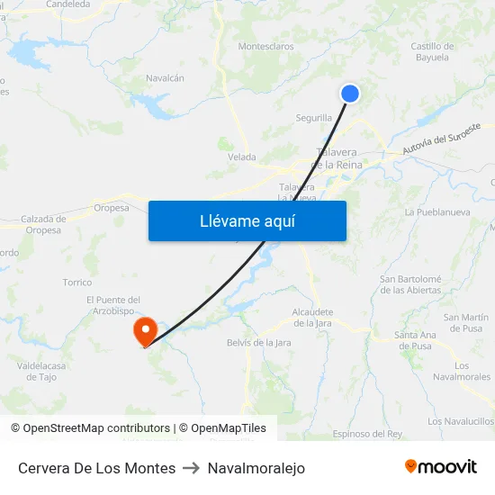 Cervera De Los Montes to Navalmoralejo map