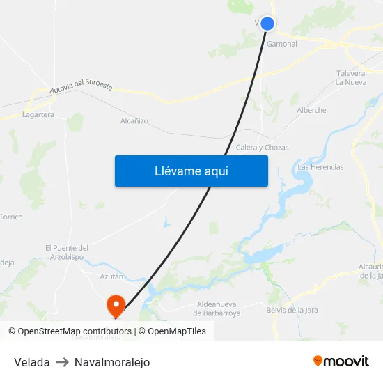 Velada to Navalmoralejo map