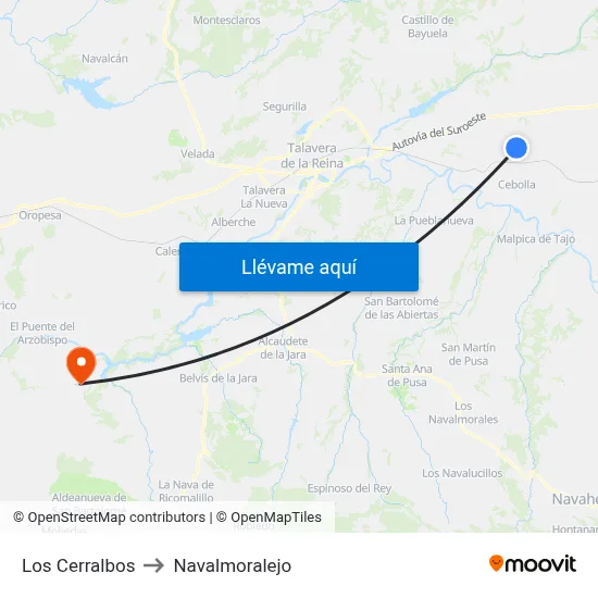 Los Cerralbos to Navalmoralejo map