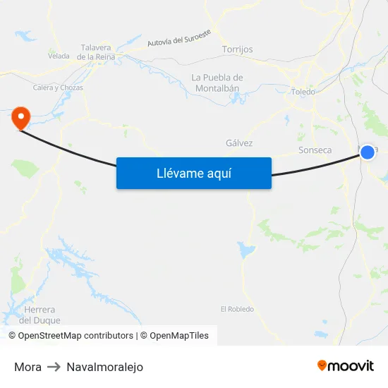 Mora to Navalmoralejo map