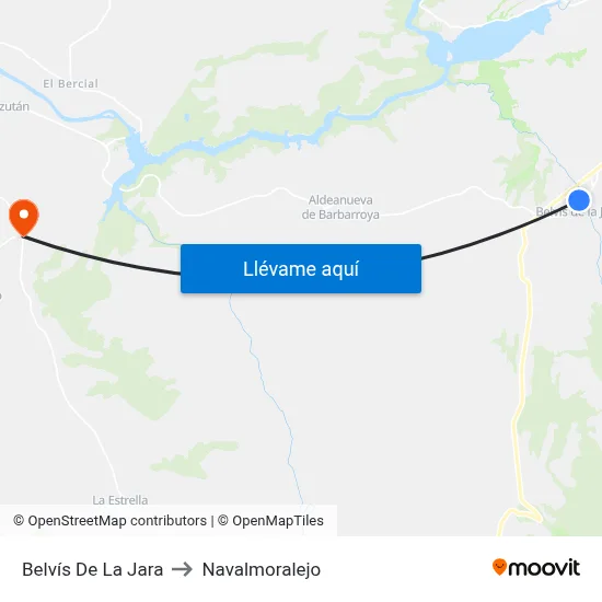 Belvís De La Jara to Navalmoralejo map