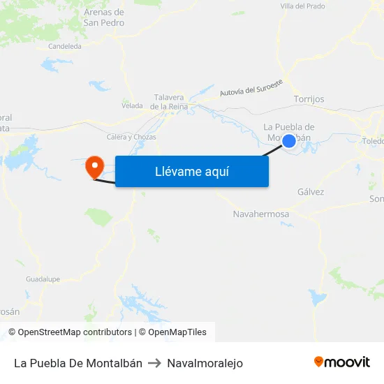 La Puebla De Montalbán to Navalmoralejo map
