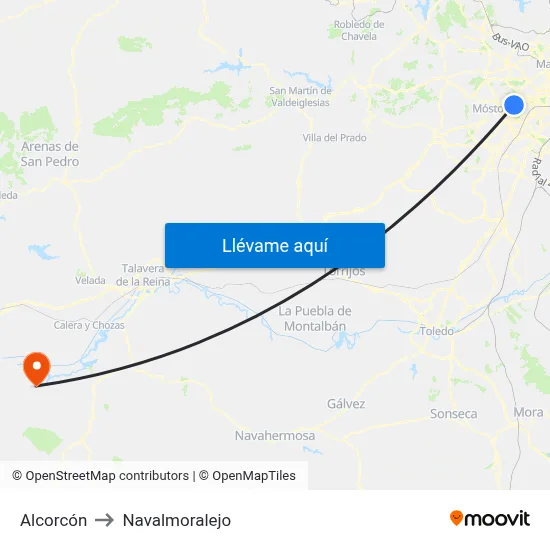 Alcorcón to Navalmoralejo map