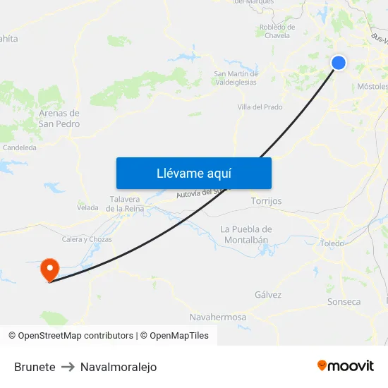 Brunete to Navalmoralejo map