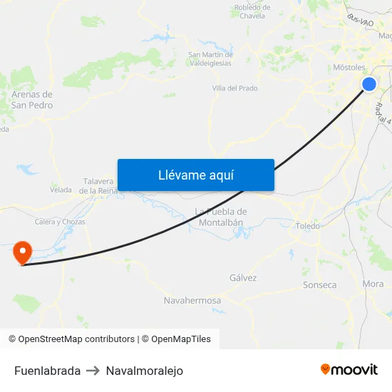 Fuenlabrada to Navalmoralejo map