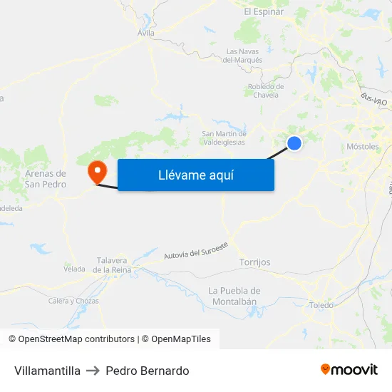 Villamantilla to Pedro Bernardo map