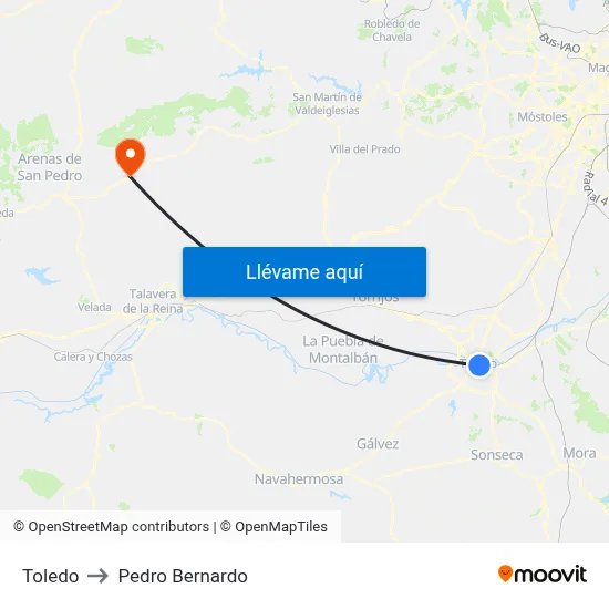Toledo to Pedro Bernardo map