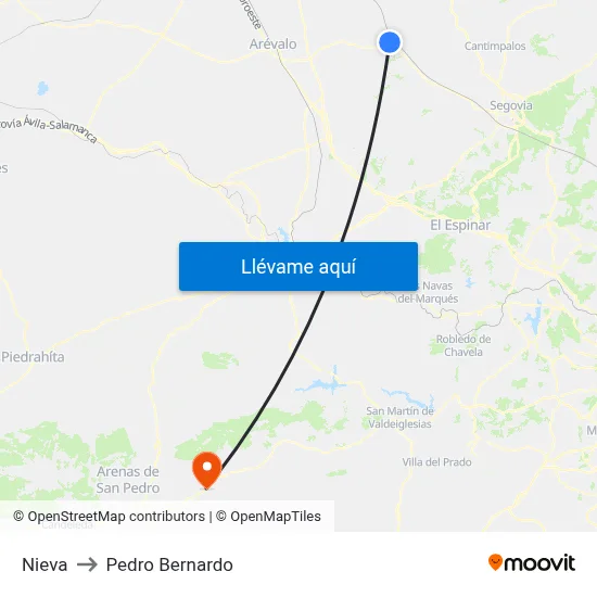 Nieva to Pedro Bernardo map