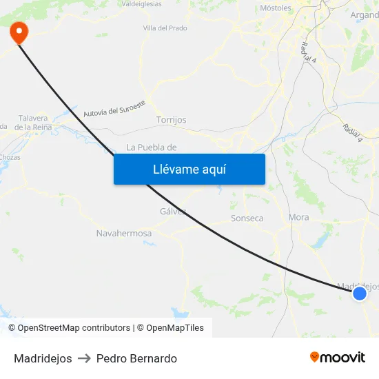 Madridejos to Pedro Bernardo map
