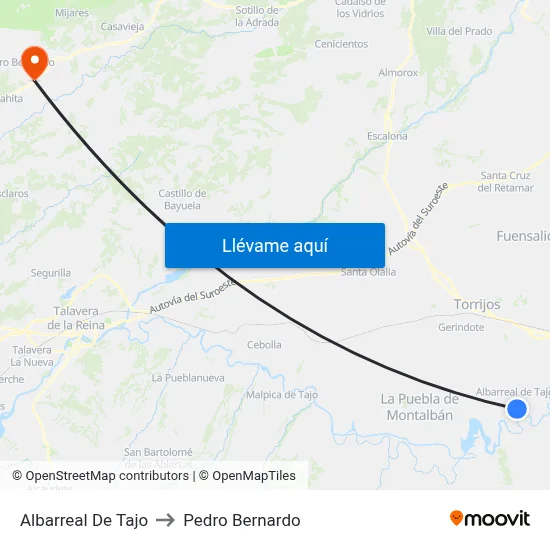 Albarreal De Tajo to Pedro Bernardo map