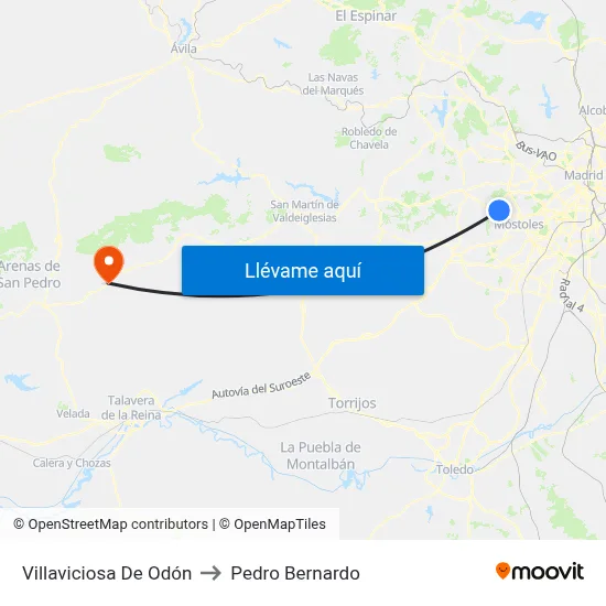 Villaviciosa De Odón to Pedro Bernardo map