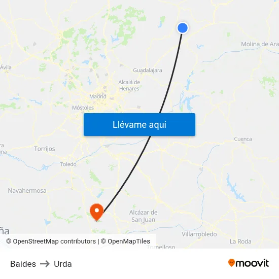 Baides to Urda map