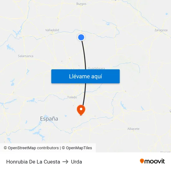 Honrubia De La Cuesta to Urda map
