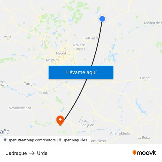 Jadraque to Urda map
