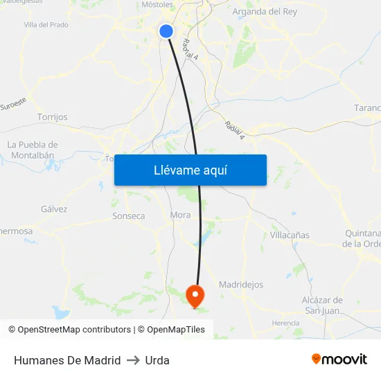 Humanes De Madrid to Urda map