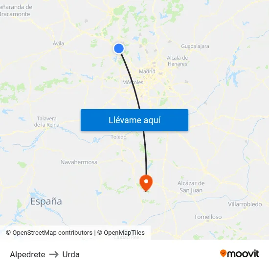 Alpedrete to Urda map