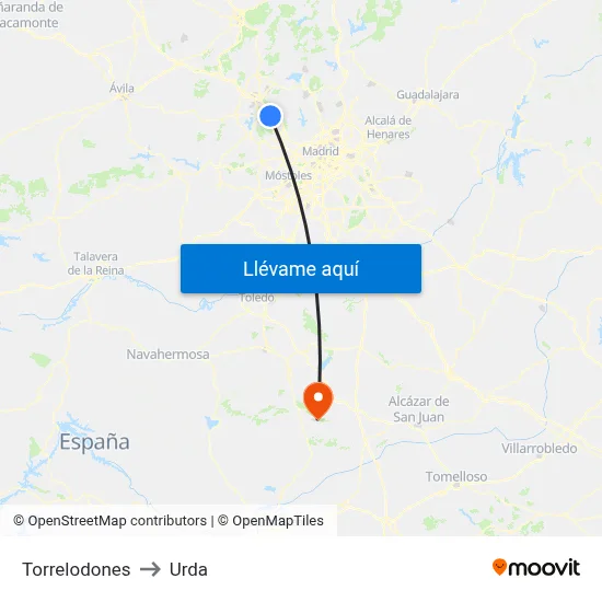 Torrelodones to Urda map